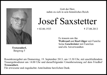 Anzeige von Josef Saxstetter von MGO