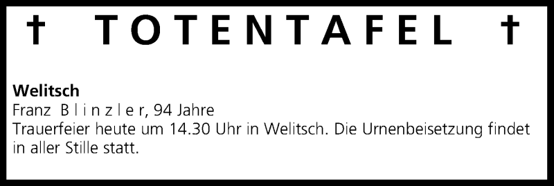  Traueranzeige für Totentafel vom 13.09.2013 vom 13.09.2013 aus MGO