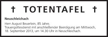 Anzeige von Totentafel vom 17.09.2013 von MGO