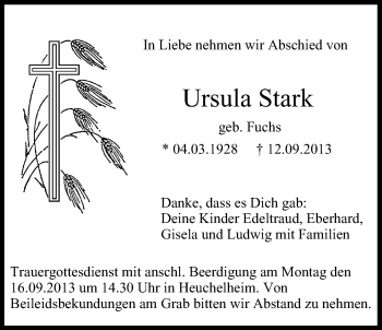 Anzeige von Ursula Stark von MGO