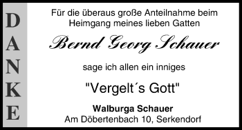 Anzeige von Bernd Georg Schauer von MGO
