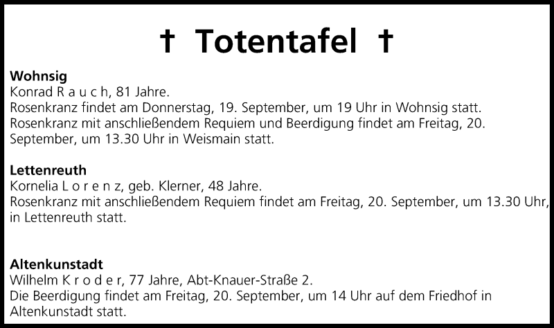  Traueranzeige für Totentafel vom 19.09.2013 vom 19.09.2013 aus MGO