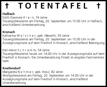 Anzeige von Totentafel vom 19.09.2013 von MGO