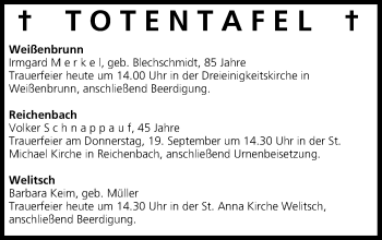 Anzeige von Totentafel vom 18.09.2013 von MGO