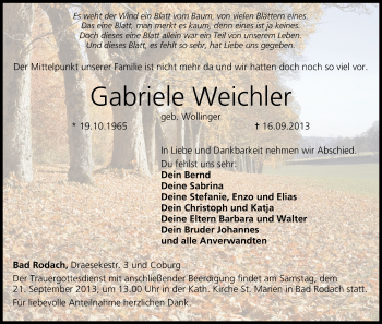 Anzeige von Gabriele Weichler von MGO