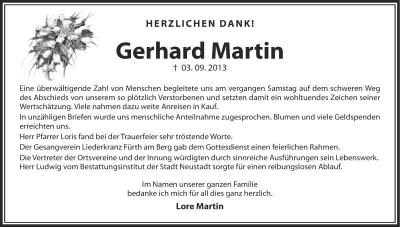  Traueranzeige für Gerhard Martin vom 21.09.2013 aus MGO
