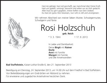 Anzeige von Rosi Holzschuh von MGO