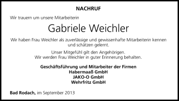 Anzeige von Gabriele Weichler von MGO