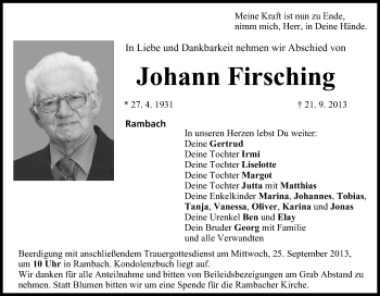Anzeige von Johann Firsching von MGO