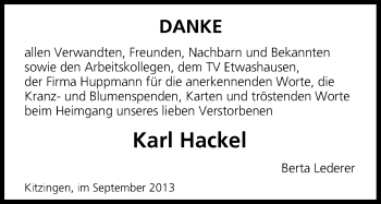 Anzeige von Karl Hackel von MGO