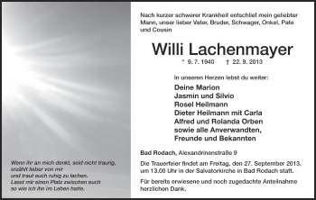 Anzeige von Willi Lachenmayer von MGO