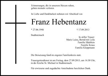 Anzeige von Franz Hebentanz von MGO