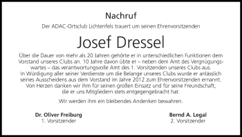 Anzeige von Josef Dressel von MGO