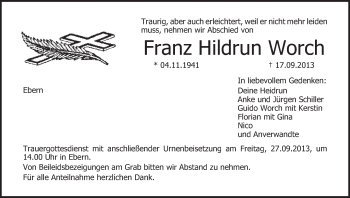 Anzeige von Franz Hildrun Worch von MGO