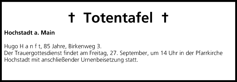  Traueranzeige für Totentafel vom 26.09.2013 vom 26.09.2013 aus MGO