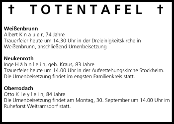 Anzeige von Totentafel vom 27.09.2013 von MGO