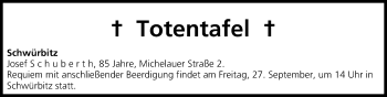 Anzeige von Totentafel vom 27.09.2013 von MGO