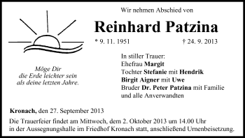 Anzeige von Reinhard Patzina von MGO