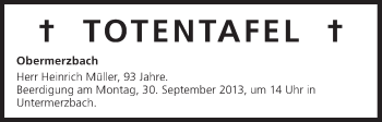 Anzeige von Totentafel vom 28.09.2013 von MGO