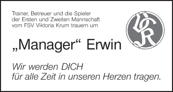 Anzeige von Erwin Krumholz von MGO