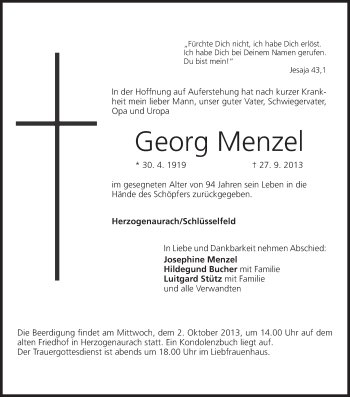 Anzeige von Georg Menzel von MGO