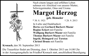 Anzeige von Margot Herzog von MGO
