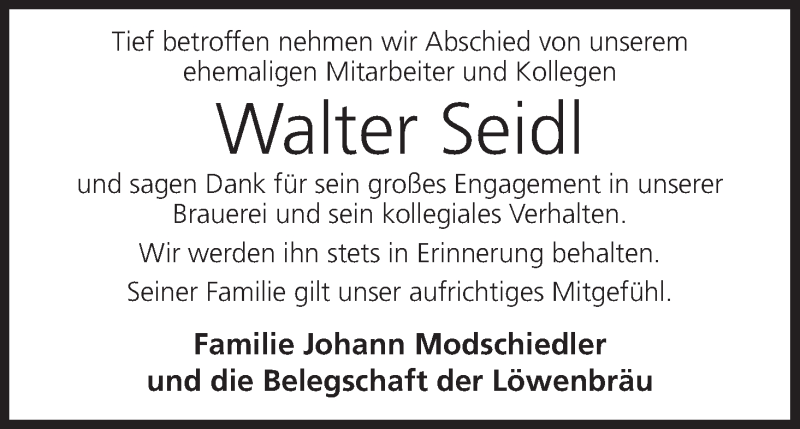  Traueranzeige für Walter Seidl vom 01.10.2013 aus MGO