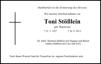 Anzeige von Toni Stößlein von MGO