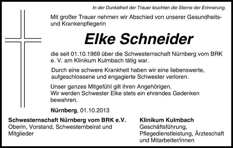  Traueranzeige für Elke Schneider vom 02.10.2013 aus MGO