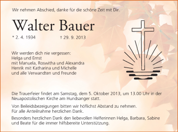 Anzeige von Walter Bauer von MGO