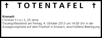 Anzeige von Totentafel vom 03.10.2013 von MGO