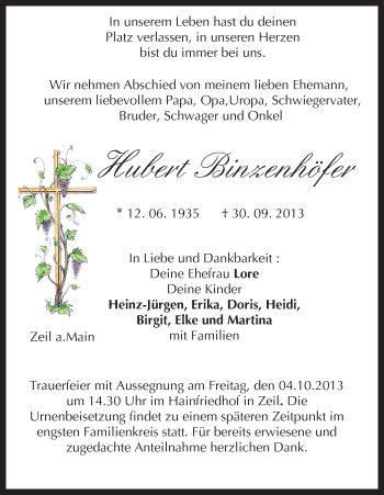 Anzeige von Hubert Binzenhöfer von MGO