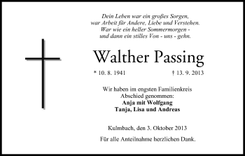 Anzeige von Walther Passing von MGO