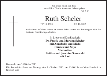 Anzeige von Ruth Scheler von MGO