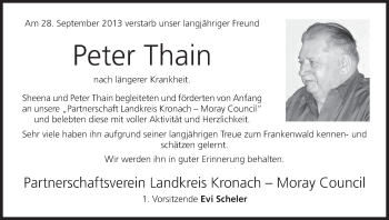 Anzeige von Peter Thain von MGO