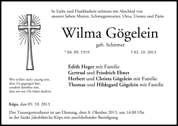 Anzeige von Wilma Gögelein von MGO