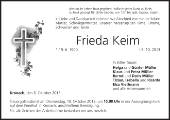 Anzeige von Frieda Keim von MGO