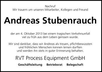 Anzeige von Andreas Stubenrauch von MGO