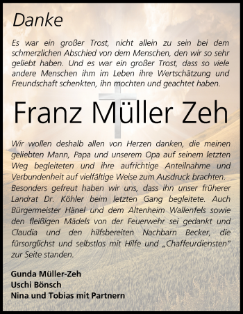 Anzeige von Franz Müller Zeh von MGO