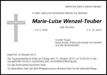 Anzeige von Marie-Luise Wenzel-Teuber von MGO