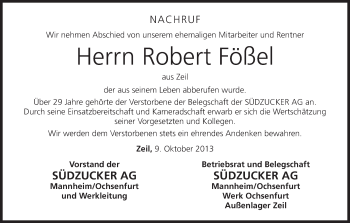 Anzeige von Robert Fößel von MGO
