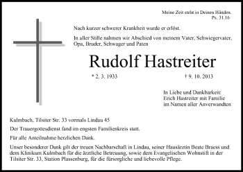 Anzeige von Rudolf Hastreiter von MGO