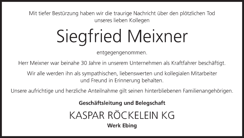  Traueranzeige für Siegfried Meixner vom 12.10.2013 aus MGO