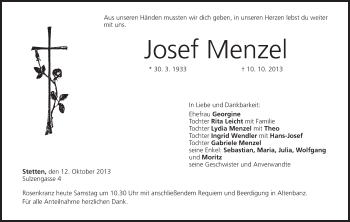 Anzeige von Josef Menzel von MGO