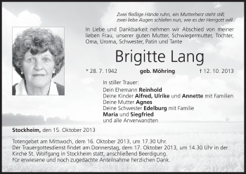 Anzeige von Brigitte Lang von MGO