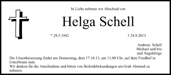 Anzeige von Helga Schell von MGO