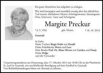 Anzeige von Margite Preckur von MGO
