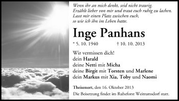 Anzeige von Inge Panhans von MGO