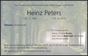 Anzeige von Heinz Peters von MGO