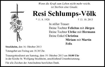 Anzeige von Resi Schlumps-Völk von MGO